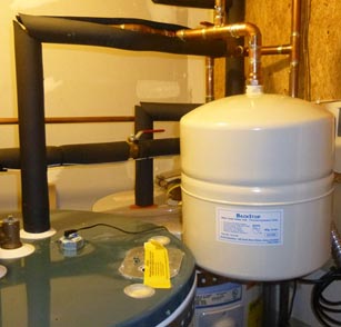 Expansion tank mounted between a boiler and storage tank
